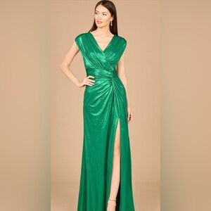 LARA Ruched Metallic Evening Dress MRSP $298